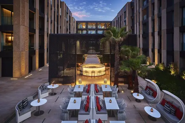 Courtyard of the Four Seasons at dusk, Casablanca