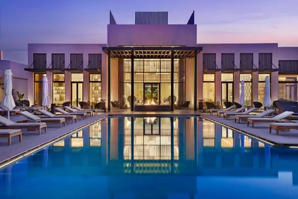 Pool of the Conrad Rabat Arzana at sunset