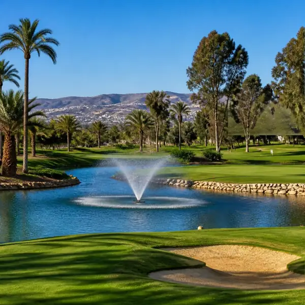 Golf course with lake and fountain, Agadir