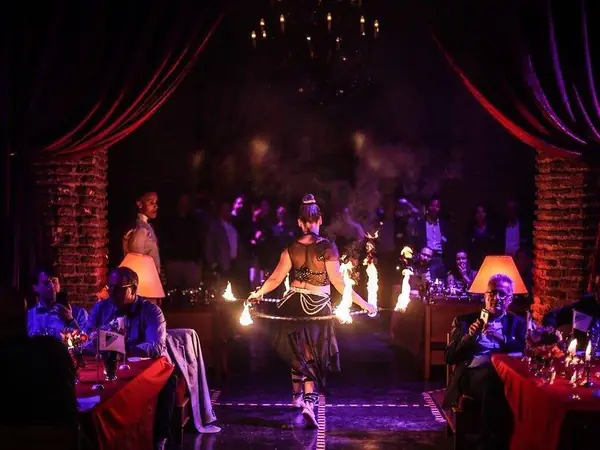 Dinner show with a fire act at a corporate evening in Marrakech