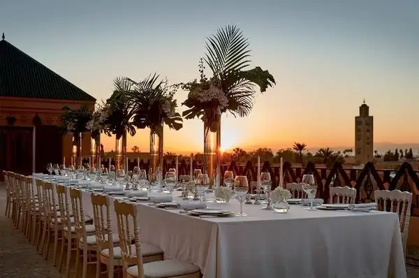 Reception table set at sunset, Royal Mansour Marrakech