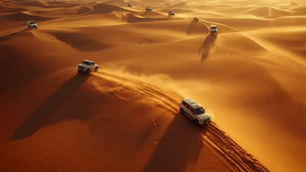 4x4 crossing the golden dunes
