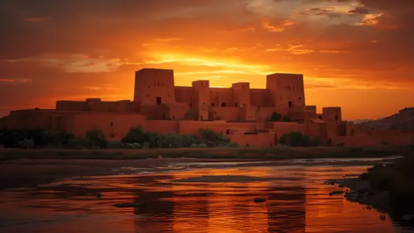 Ksar of Aït-Ben-Haddou ablaze in the setting sun