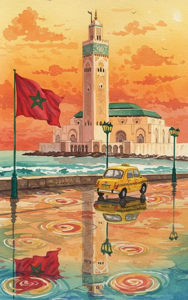 Illustrated poster of the Hassan II mosque, Casablanca