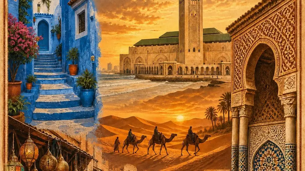 Camel caravan on the dunes of the Sahara