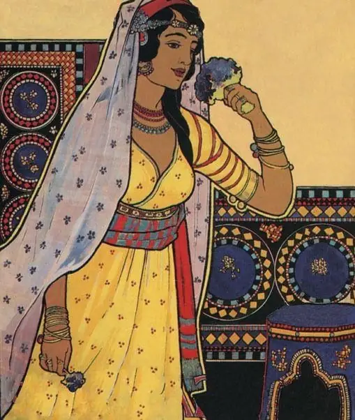 Illustrated poster of a woman in traditional costume, Tangier